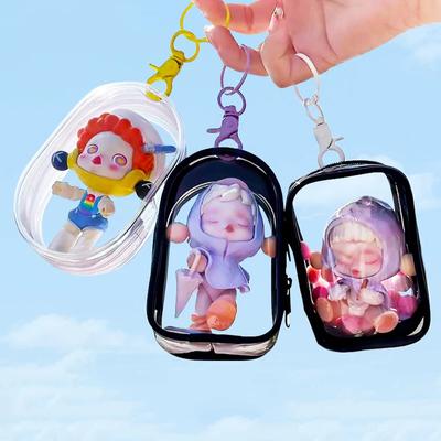 Organisateur de bijoux boîte de rangement transparente pochette boîte mystère boîte en plastique sac de poupée mignon organisation avec porte-clés étui anti-poussière