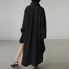 LYRIA Cotton Linen Oversize Women Dress Black Turn-Down Collar Loose Dresses Female Elegant Casual Trendy Ladies Clothes