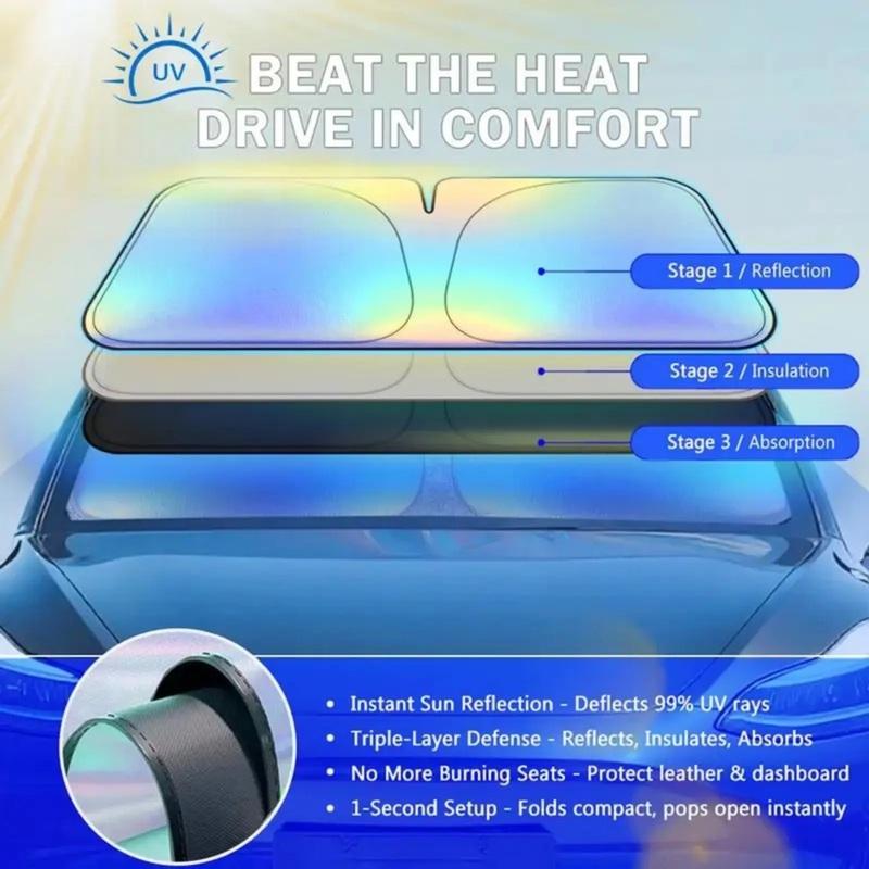 Foldable Anti-UV Windshield Sunshade, Multipurpose Car Front Window Heat Protective Umbrella for Sedan SUVs, Automotive Exterior Accessories for Men