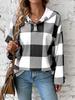 Europe, America autumn and winter new women's clothing neutral plaid printing loose casual fashion button hooded long-sleeved sweater