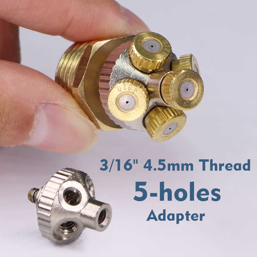 5-holes Misting Nozzle 0.1-1.0mm Fine Atomizer Sprayer 1/2" 20mm Brass Adapter Garden Irrigation Humidification Cooling Watering