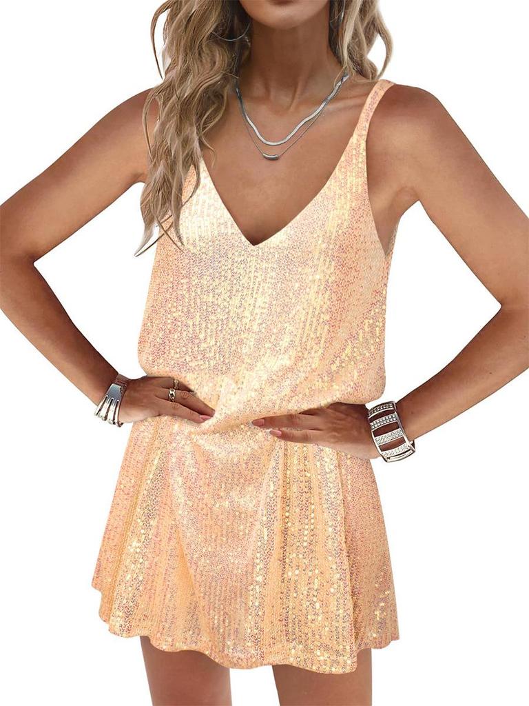 European & American V-neck Sequin Sling Dress for Women - Sexy Nightclub Style
