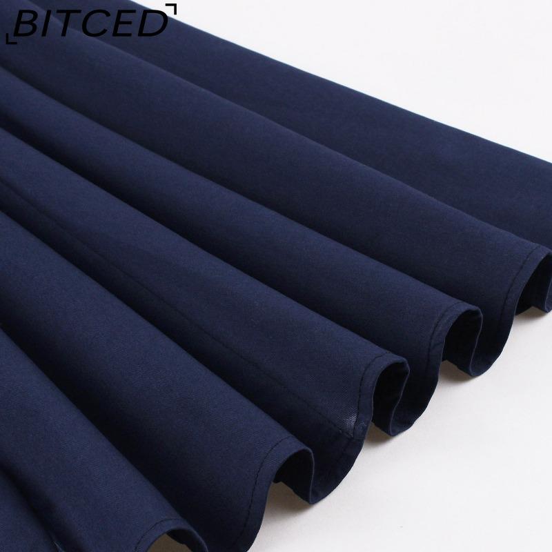 BITCED Women's Single-Breasted Wide-Skirted Retro-Style Waist-Cinched Solid-Colour Dress