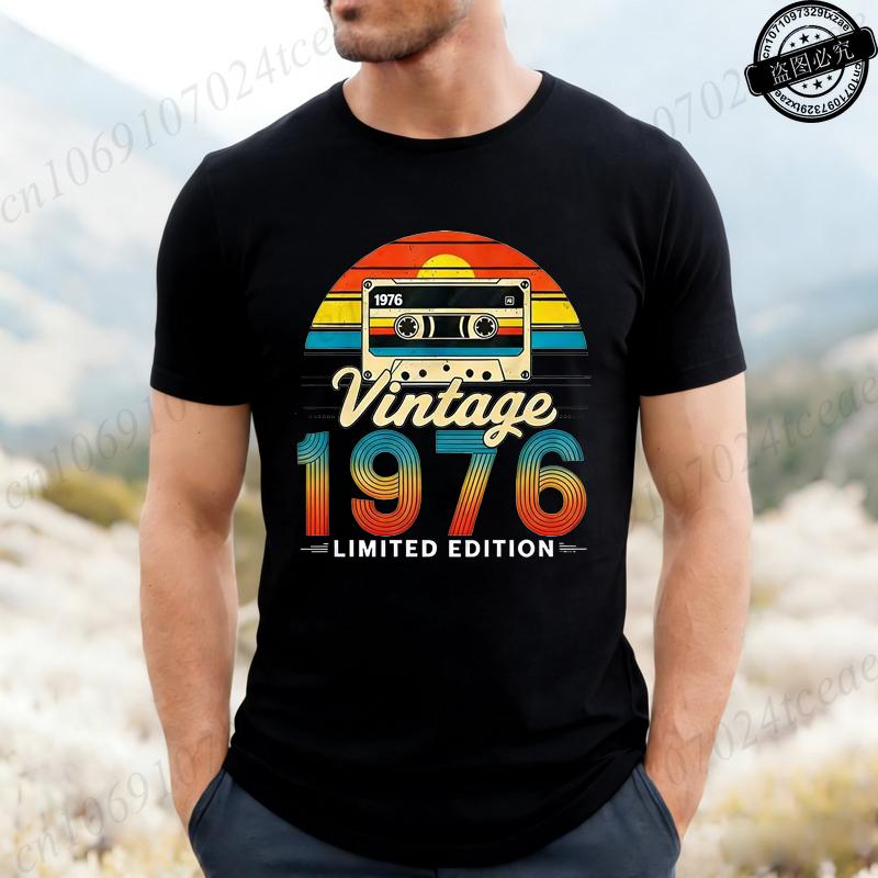 Vintage Born In 1976 Retro 50th Birthday Tshirt Unisex Unisex Funny Y2k Clothes Street Fashion Graphic T Shirts 50 Years Old Gifts