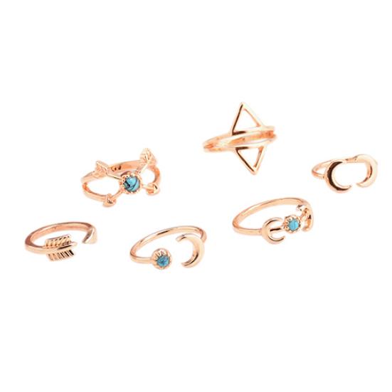 6Pcs Turquoise Arrow Moon Triangle Above Knuckle Ring Mid Finger Tip Stack Rings