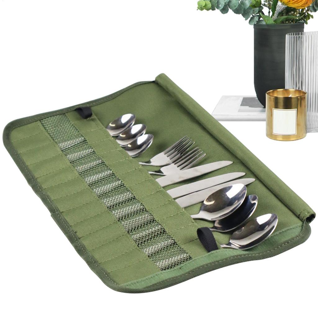 Camping Cutlery Roll Bag Kitchen Cooking Utensil Set Travel Organizer Multi-function Cutlery Pouch Holder Forks Spoons Chopstick