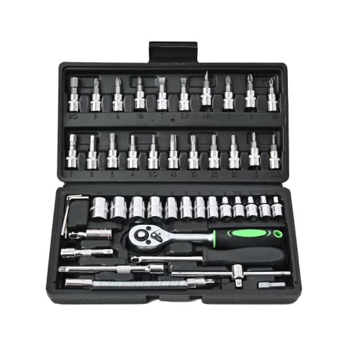 

Rikopin Socket Wrench Set, 6.3mm (1/4 ) Drive, 72 Gears, Ratchet Handle, Car Wrench, Sleeve, Ratchet Wrench, 46 Socket Driver Combination Tool (Black)