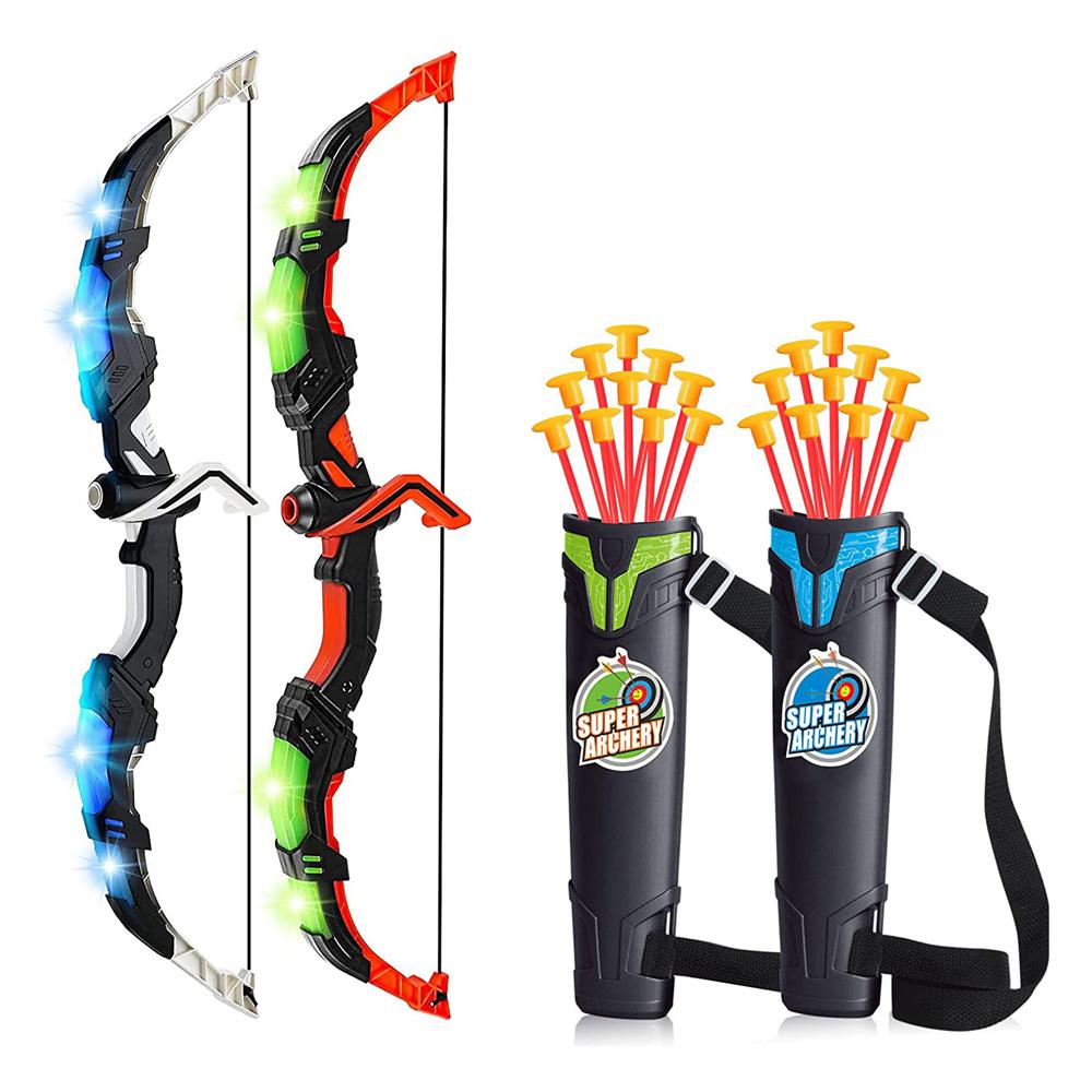 Kids Bow and Arrow Set with Lights Luminous Bow and 20 Suction Cup Arrows Set Indoor and Outdoor