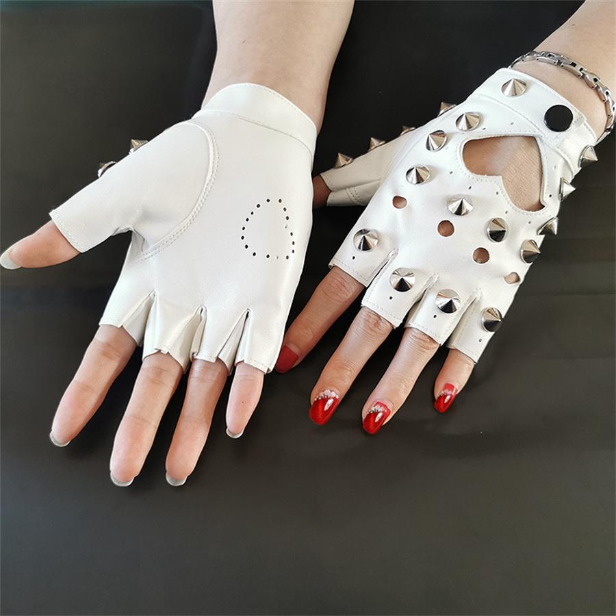 Punk Spiked Fingerless Gloves, Gothic Leather Gloves with Studs for Halloween & Cosplay