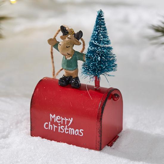 Christmas Mailbox Ornament Metal Mailbox Hanging Decoration with 3D Snowman Santa Elk Tree Figurine Iron Art Letter Box for Tree Home Decor