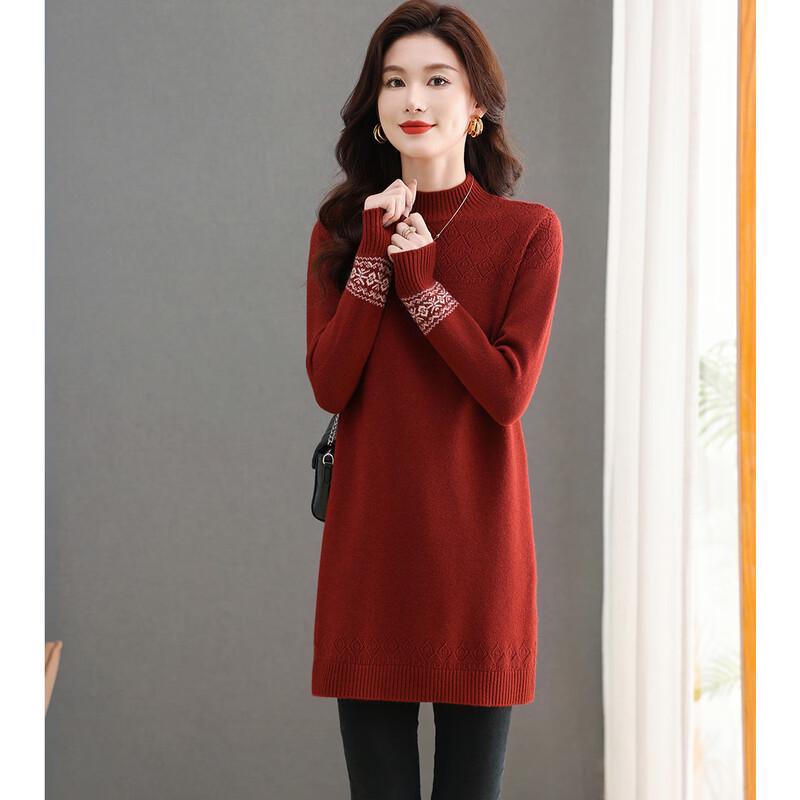 SNOWFLYING Women s Mid-length Half-High Collar Knitted Dress XL