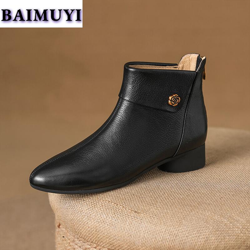 Blomma Spetsig Tå Dam Ankelstövlar Mellanhöga Klackar Skor 2025 Trend Mode Casual Kontor Chelsea Stövlar Nya Sexiga Pumps Mujer Botas