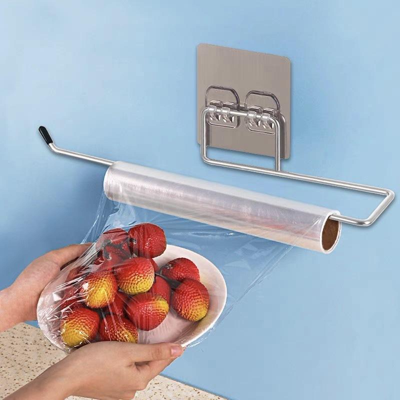 The Kitchen Wall Hanging Paper Towel Rack,Plastic Wrap , Perforation-Free Dish Cloth Stainless Steel Organizer Hooks