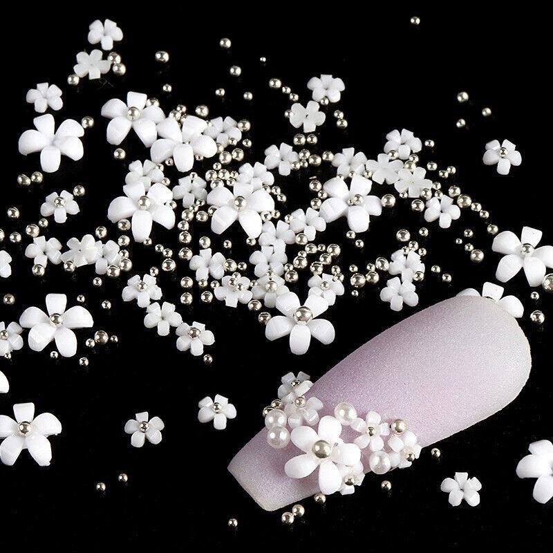 200Pcs Acrylic Crystal 3D Flower Nail Art Decoration Cute Mixed Size Manicure _A