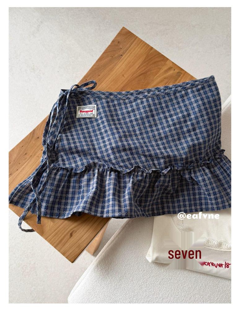 Korean Academy Style Plaid Ruffled High Waist Skirt
