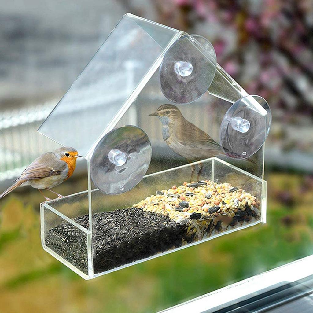 Acrylic Bird Feeder Clear Hanging Window Bird Feeder Birdfeeder Birdhouse Pet Bluebird Patio Garden Birdfeeder Feeding Tray