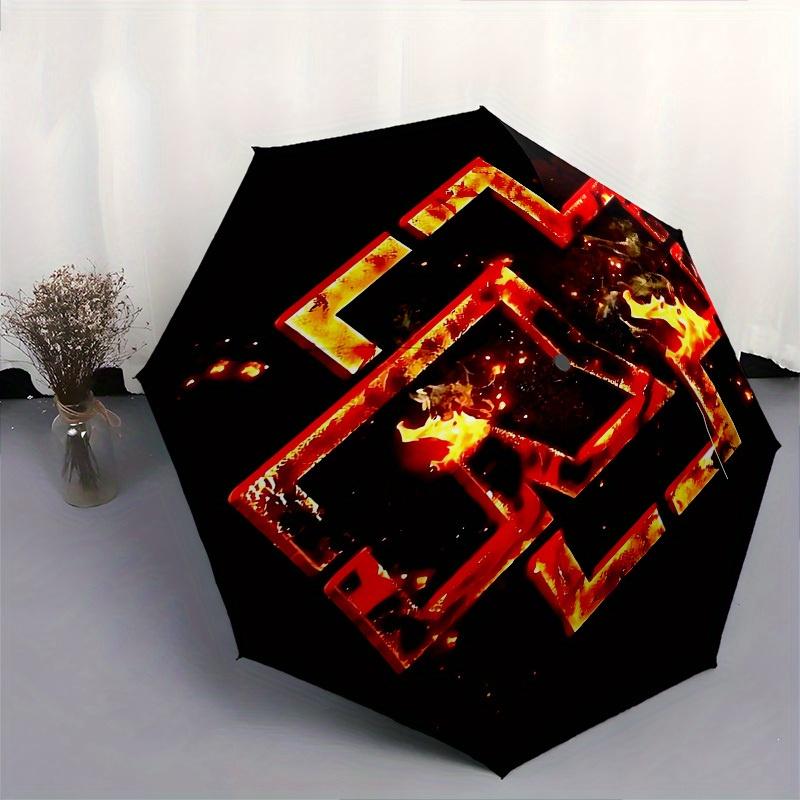 1 Stück Flammenkreuz Rammstein-Thema Hochwertiger Regenschirm, Automatisches Öffnen und Schließen, Multifunktionaler Regenschirm G0811012