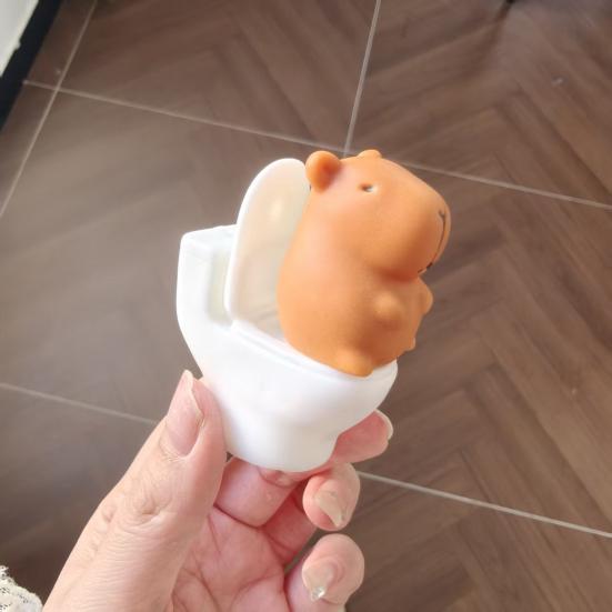 Mini Cartoon Capybara Figurine Cute Capybara Sitting on Toilet Miniature Decoration for Home Office Desk Car Dashboard Decor