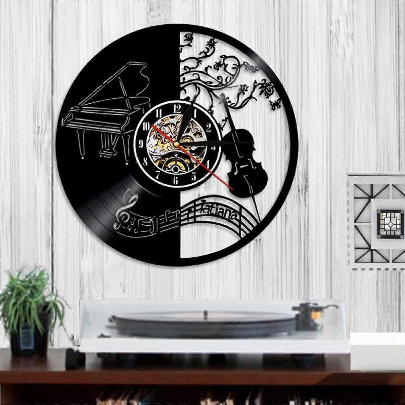 Music Vinyl Record Wall Clock - Musical Instrument Violin Piano Wall Clock -  Vinyl Clock - Living Room Wall Decor - Unique Gifts for Music Lover