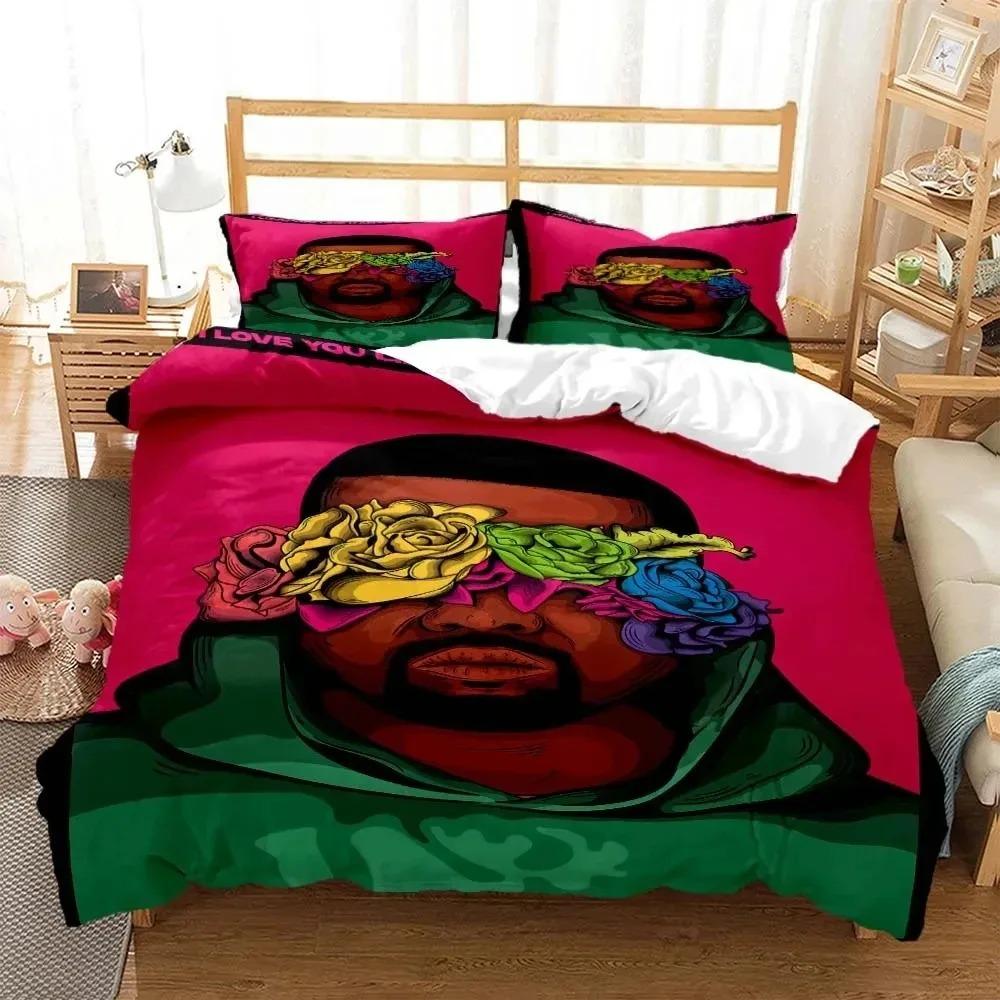 3D Print Rapper Kanye West Musik Bedding Set Double Twin King Duvet Cover Comforter Pillowcase Boys Girls Adults Bedroom