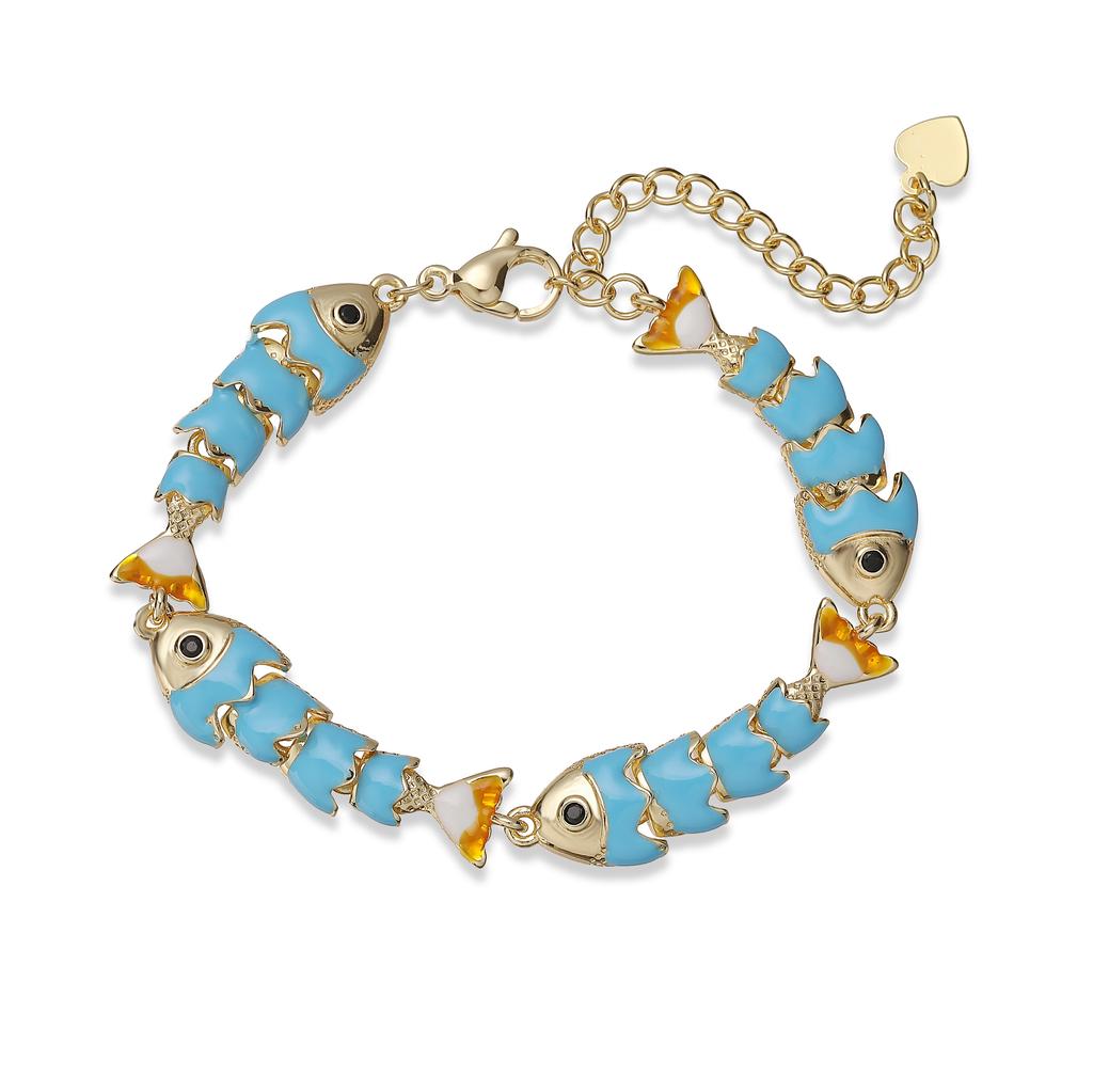 Colorful Fish-Motif Fashion Metal Zircon Handmade Colored Bracelet/Stud Earrings Women's Lucky Charm Accessories Gift