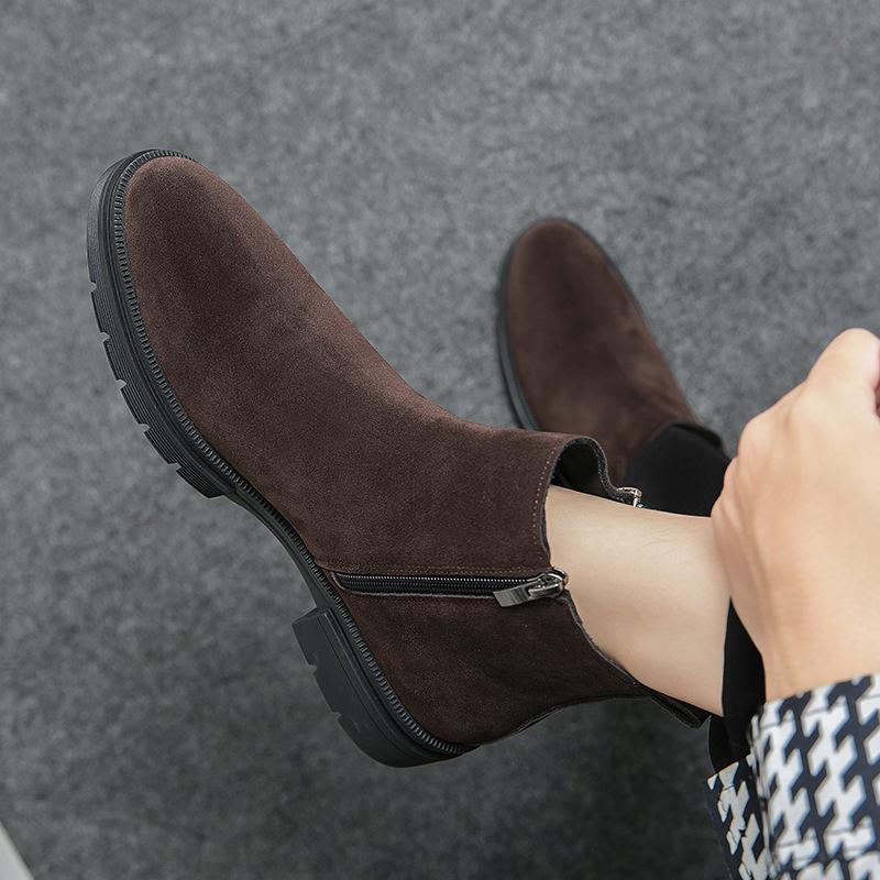 Large size men's shoes autumn and winter high top solid color Chelsea boots men's flow outdoor thick-soled matte leather boots men