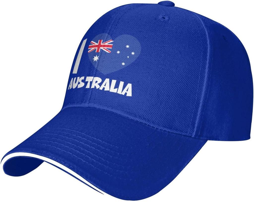I Love Australia Heart Flag Baseball Cap Polyester Adjustable Casual Sport Outdoor Headwear