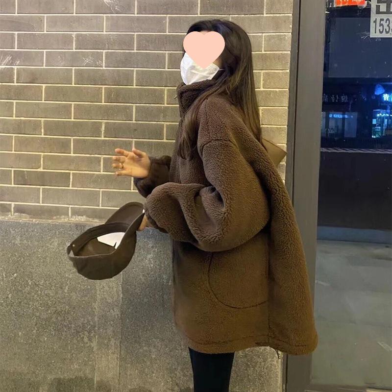 Korean Style Lambswool Fleece Coat, Versatile Plus Size Top for 200 Jin, Thickened Internet Celebrity Fashion