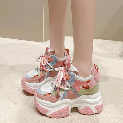 11CM Women Mesh Chunky Sneakers 2024 Autumn High Platform Shoes Ladies New Wedges Casual Shoes Woman Sports Dad Leather Sneakers