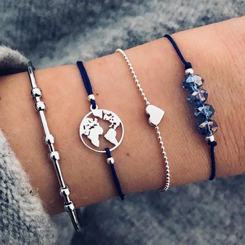 New Design Vintage Women Boho Bracelets Set Moon Shell Heart Tortoise Charm Beads Chains Bangle For Female Bohemian Jewelry