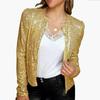 Spring and Autumn New Women's Fashionable Stand Collar Color Block Sequin Jacket Short Casual Versatile Small Jacket