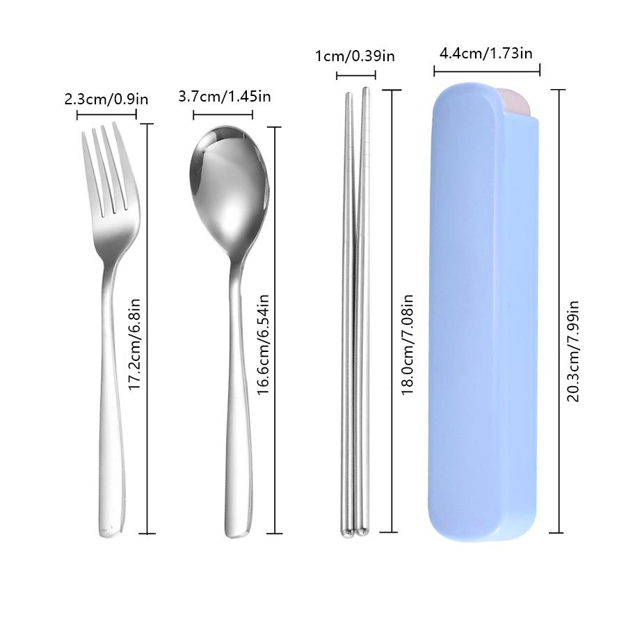 Stainless Steel Korean Spoon Fork Chopsticks 3 Piece Portable Tableware Student Outdoor Traveling Pull Out Gift Set