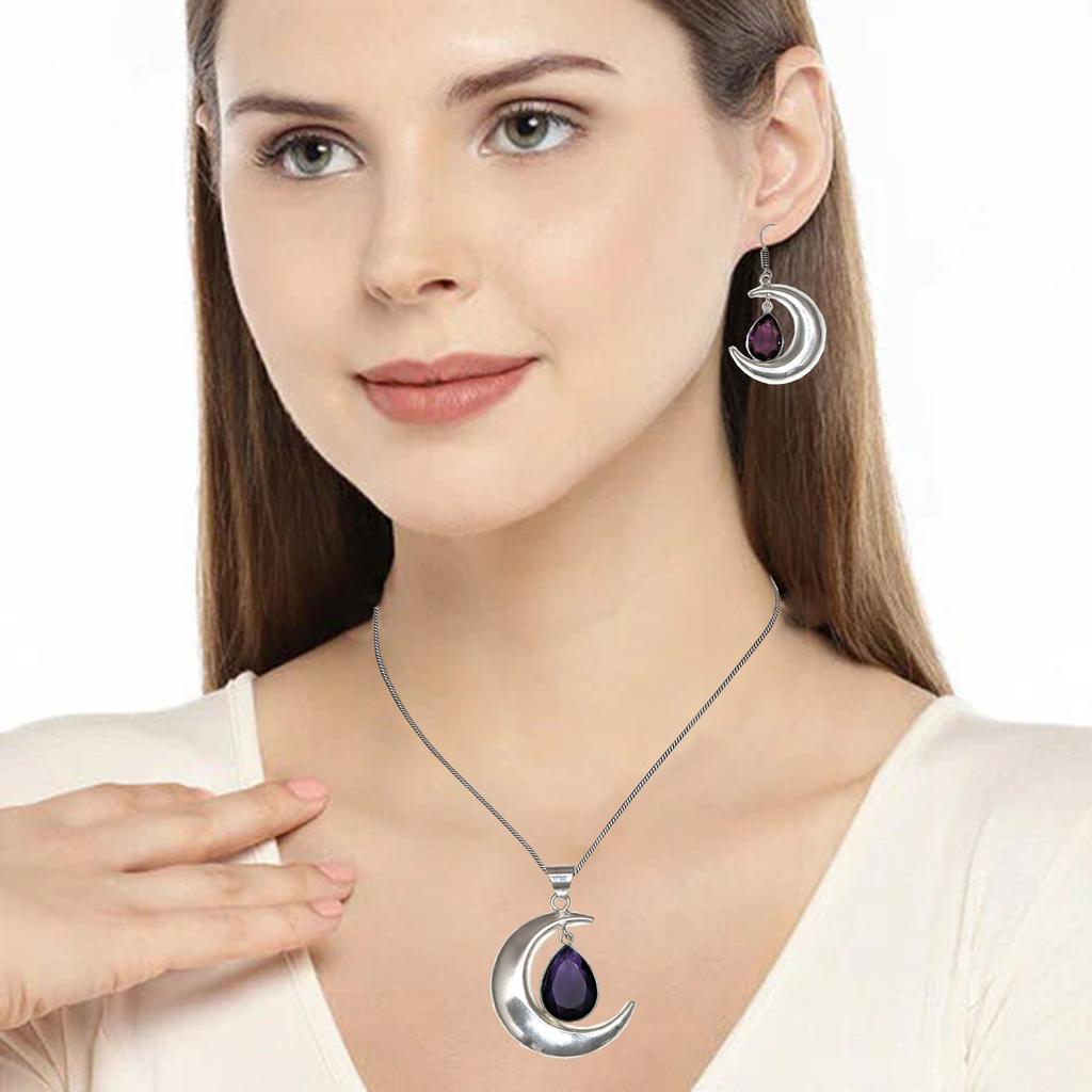 Set Amethyst Anhänger Ohrringe Mädchen Ohrring Halskette Sterling