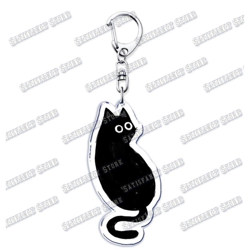 Cute Kawaii Little Black Cat Acrylic Keychains Funny Pet Kitty Keyring for Accessories Bag Pendant Key Chain Jewelry Fans Gifts