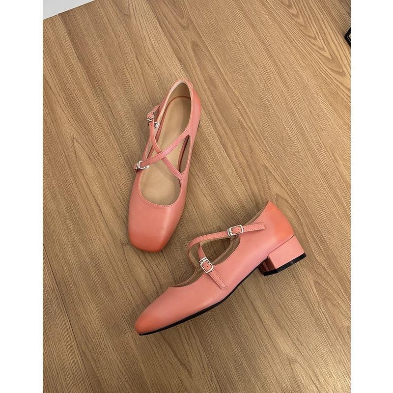 Cowhide~ Genuine leather French retro silver light mouth single shoes women's thick heel versatile Mary Jane high heels small leather shoes