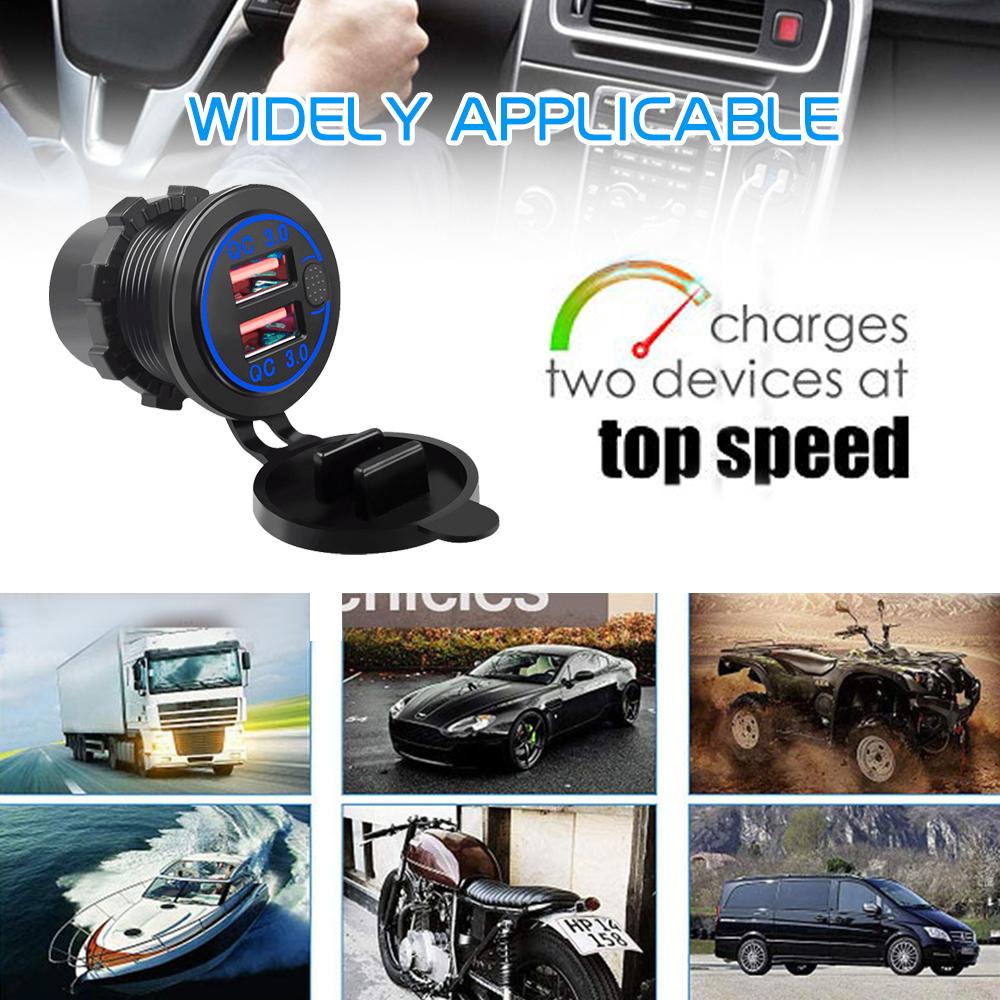 Cargador de coche con doble puerto USB QC3.0, toma de carga rápida con voltímetro e interruptor, 12 V/24 V, cargador de teléfono automático