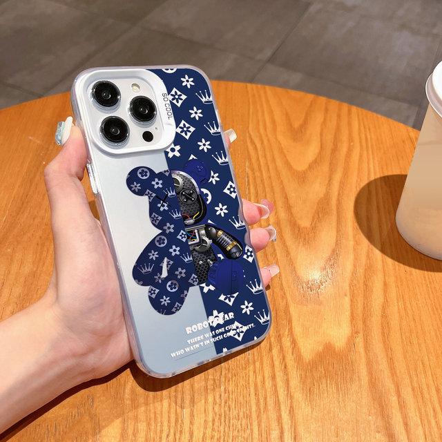 

Модный милый чехол для телефона с Робертом-медведем для iPhone 16 15 14 13 12 11 Pro Max X XR XSMAX 8 7 Plus, матовый противоударный чехол на заднюю панель iPhone 16 Pro Max светло-голубой