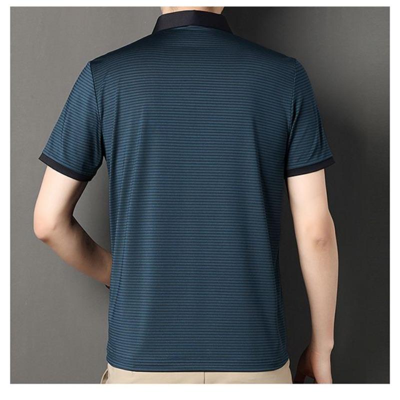 Herren Kurzarm Poloshirt Kontrastkragen Gestreiftes Muster Atmungsaktiv Lässig Business Oberteile