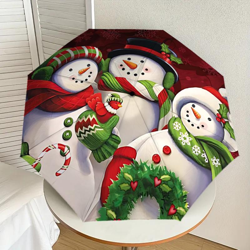 

1pc Snowman Trio Decoration Automatic Folding Umbrella, Heavy-Duty 8-Rib Construction, Perfect for Everyday yy251114142