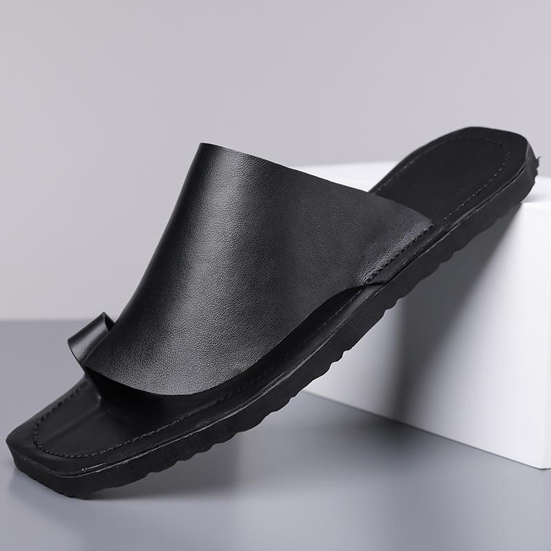 Herren Schwarze Leder Pantoffeln Einfache Flache Schuhe Sommer Weiße Flip-Flops Outdoor Römische Sandalen Braune Offene Zehen Strand Schuhe Übergröße