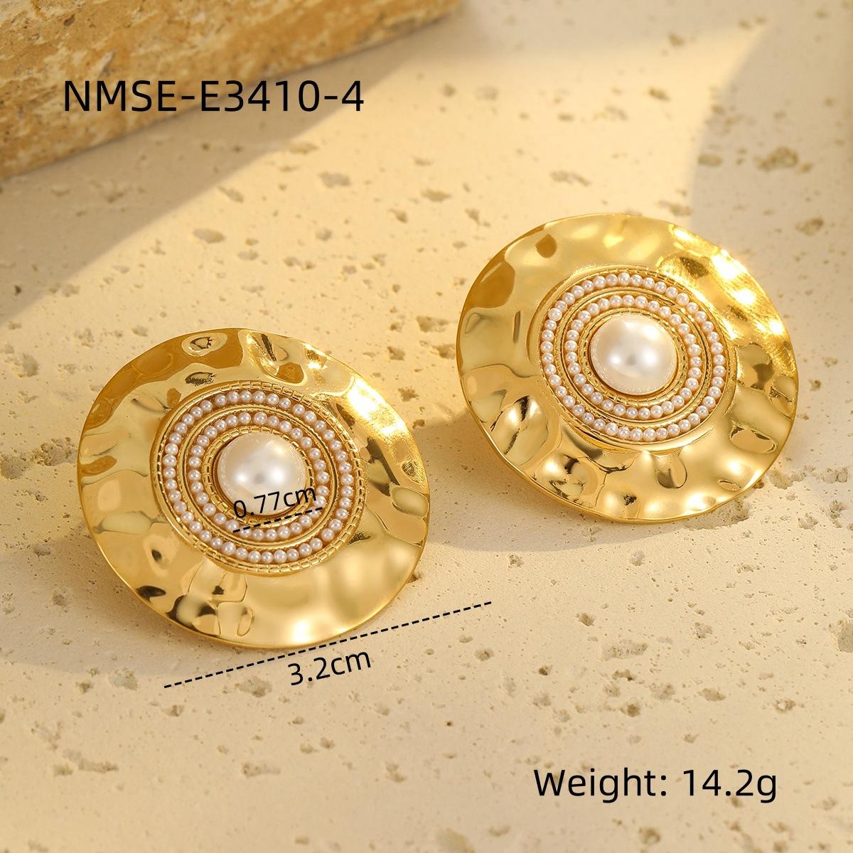 GEMCHIC Women s Vintage Gold Hammered Round Pearl Earrings Geometric Statement Studs Fashion Luxury Jewelry 18K