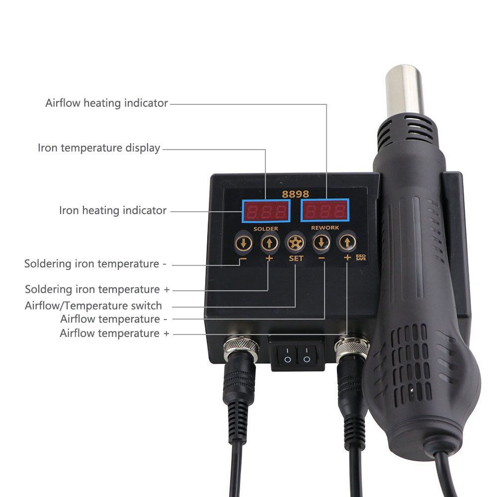 Soldering Station Digital Temperature Adjustable 2 In 1 SMD Solder Iron Hot Air Heat Gun Welding Rework For PCB IC Repair Tools