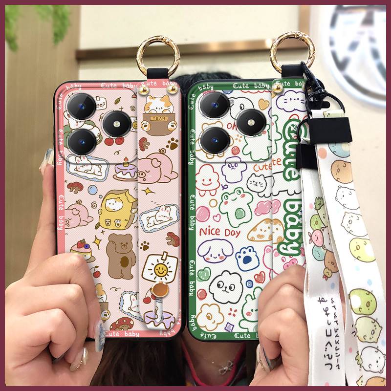 Ring Wrist Strap Phone Case For Realme C63 4G/C61 4G Back Cover Kickstand Anti-knock Silicone Cartoon Shockproof Durable