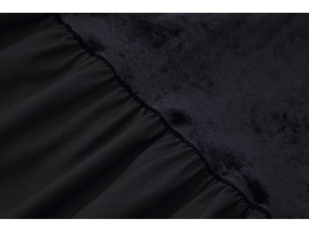 2025 Spring Women's European-American Velvet Patchwork Slimming Long Sleeve Dress