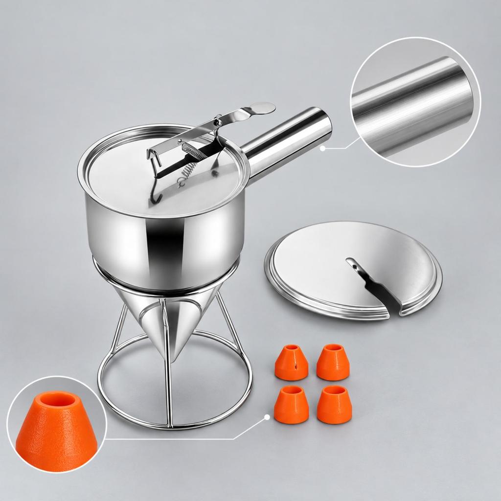 metal Batter Dispenser Control with Stand Funnel for Home Cooks, Food Stall