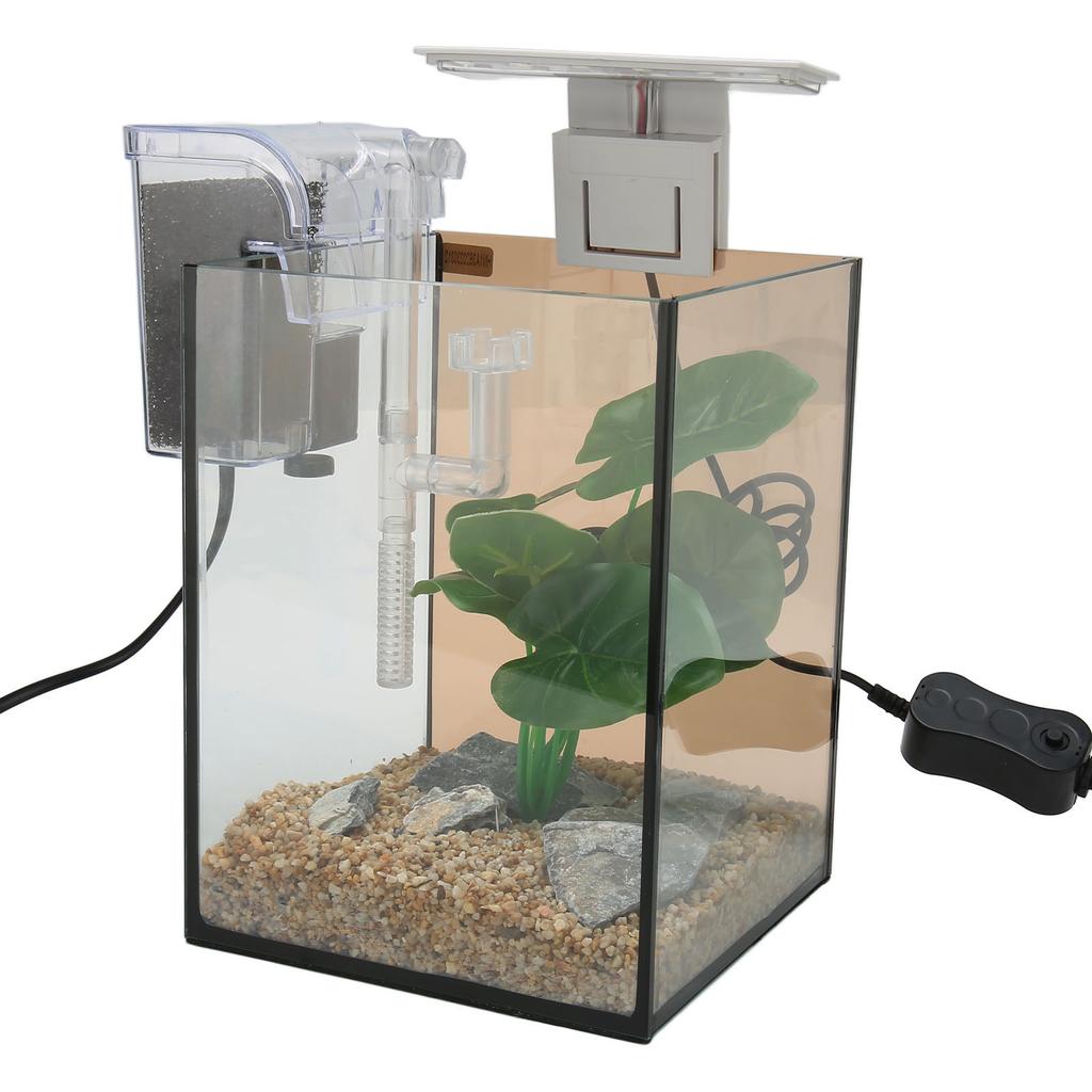 Glass Aquarium Kit LED Clip Light Safe Silent Black Cotton Filtration Free Water Change Small Fish