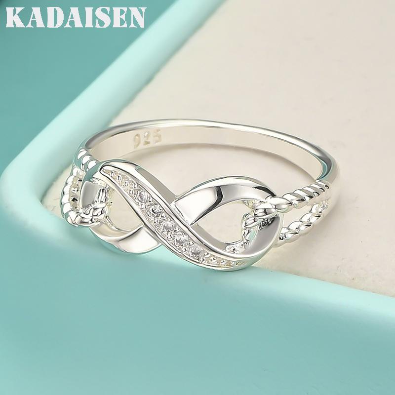 925 Sterling Silver Creative 8 Words Zircon 7-10 # Ring for Women Wedding Party Fashion Charm Jewelry