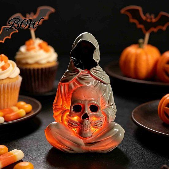 Handcrafted Sculpture for Indoor Tabletop Halloween Skull Light, Spooky Gothic Style Ornament, Waterproof Decorative Unique Goth Light Courtyard