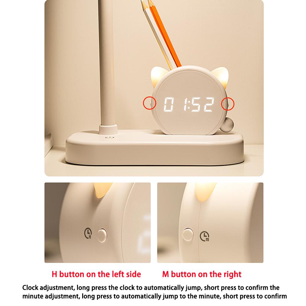 USB Wiederaufladbare Schreibtischlampe LED Mit Handyhalterung Uhr Touch-Steuerung Augenschutz Tischlampe Licht Zum Buchen Lesen 5400mAh