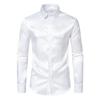 Męska jedwabna satynowa koszula z długim rękawem Casual Slim Fit koszula stylowa jednokolorowa koszula z klapami zapinana na guziki biznesowe koszule wizytowe